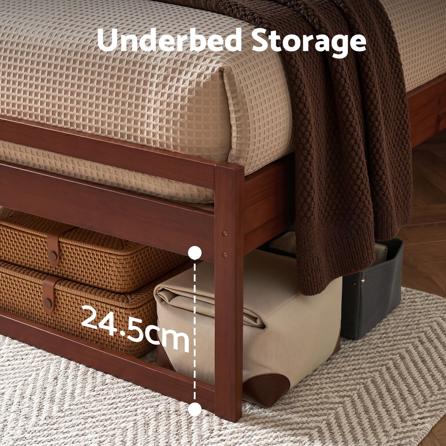 Bed Frame Double Size Wooden - Walnut WITTON