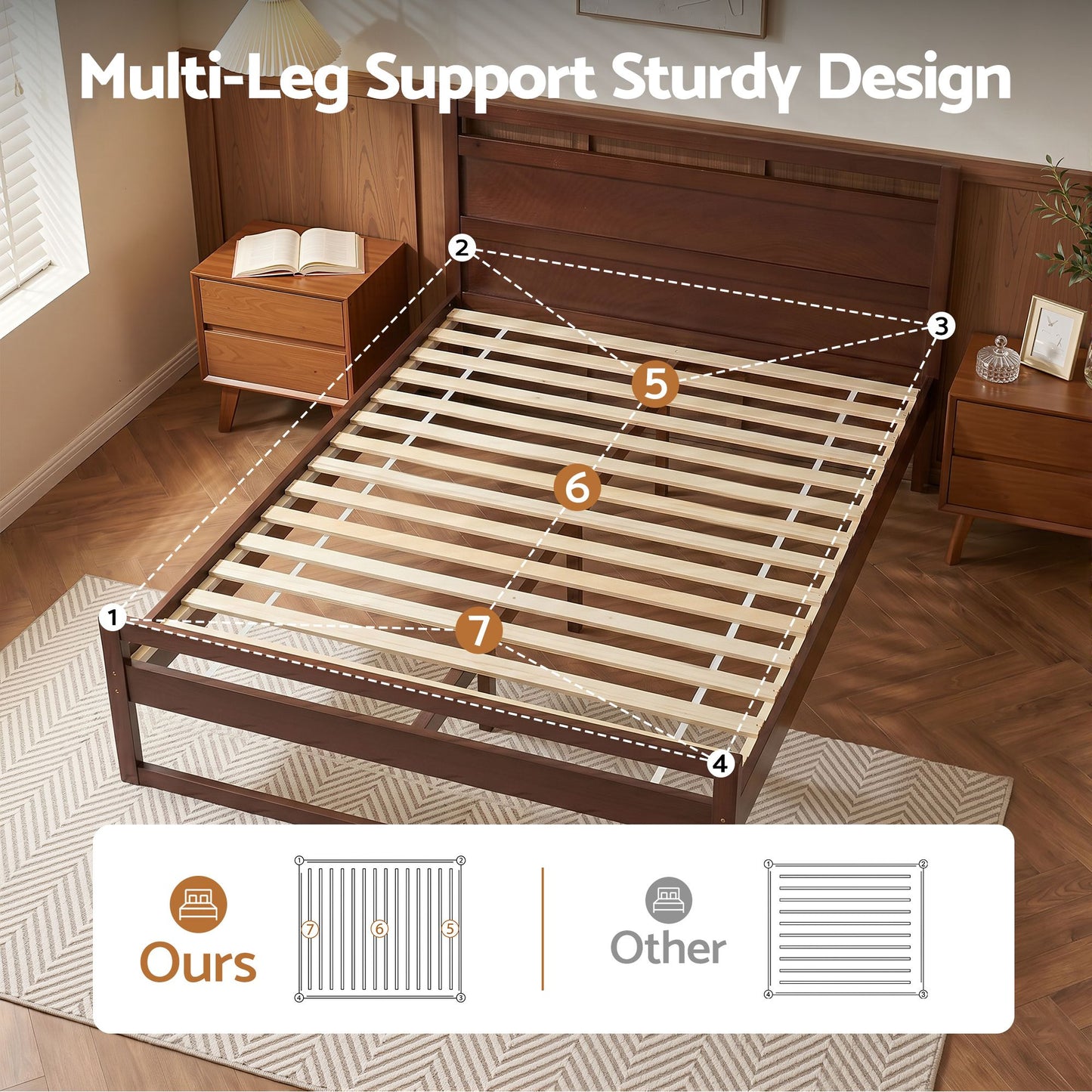 Bed Frame Double Size Wooden - Walnut WITTON