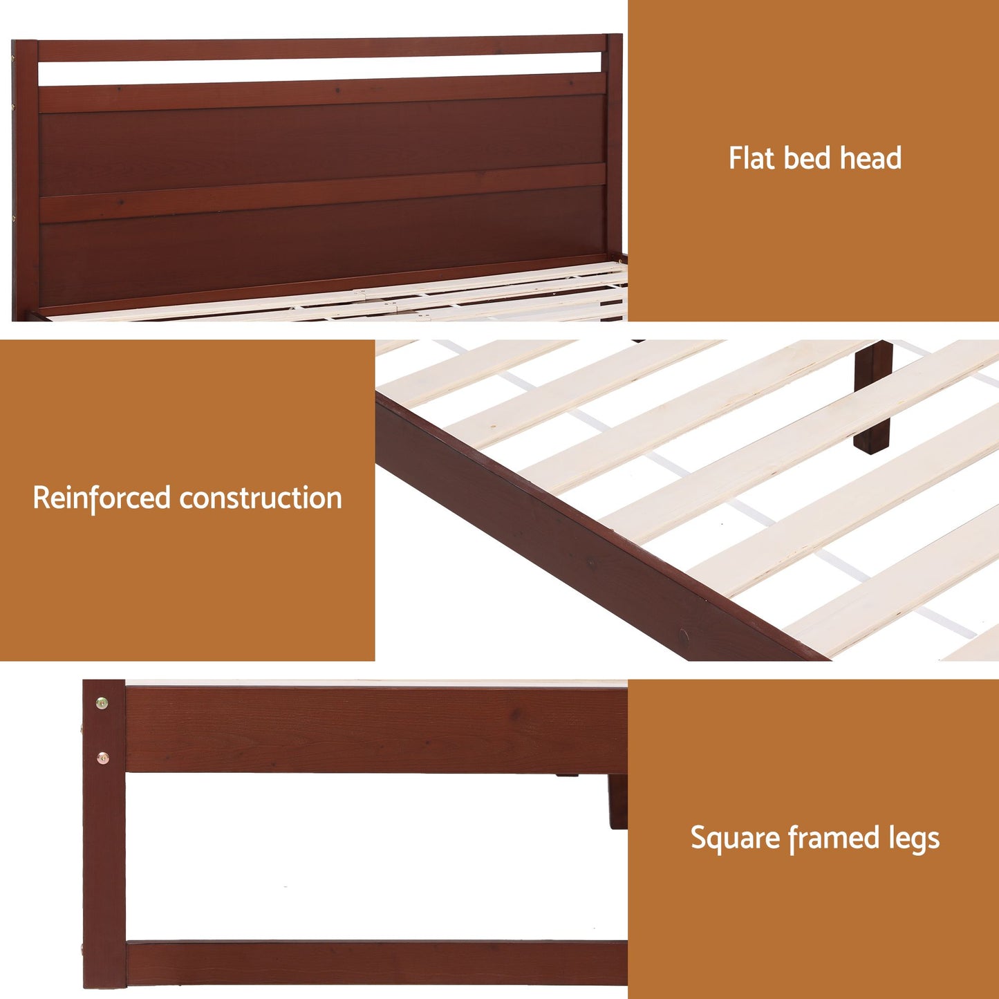 Bed Frame Double Size Wooden - Walnut WITTON