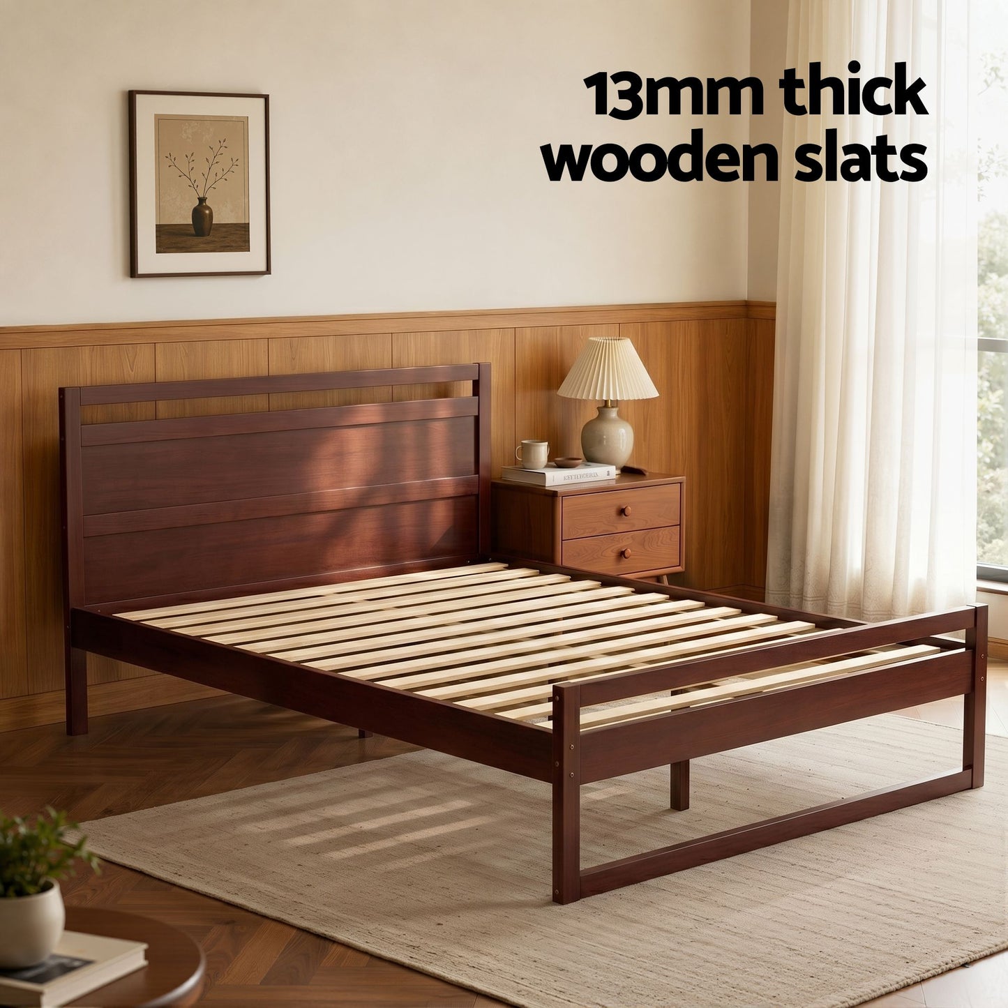 Bed Frame Double Size Wooden - Walnut WITTON