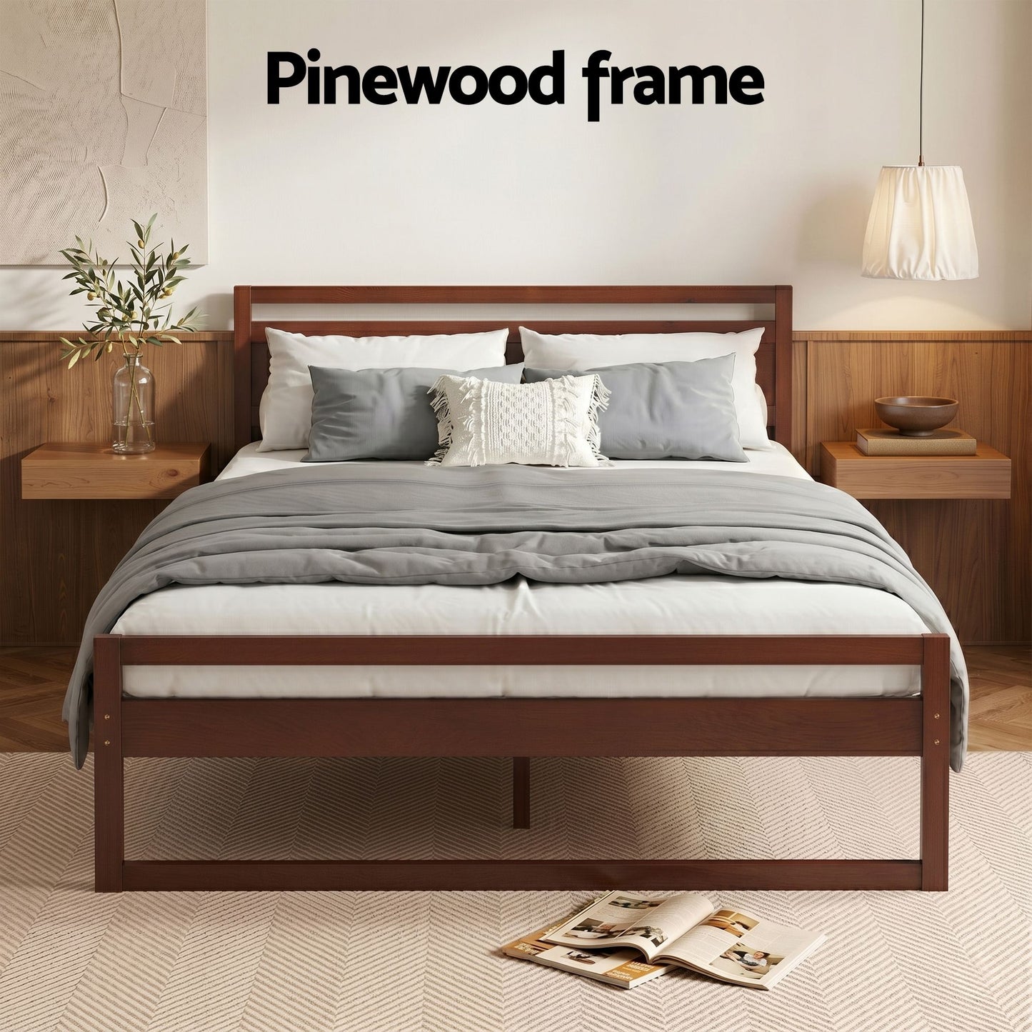 Bed Frame Double Size Wooden - Walnut WITTON