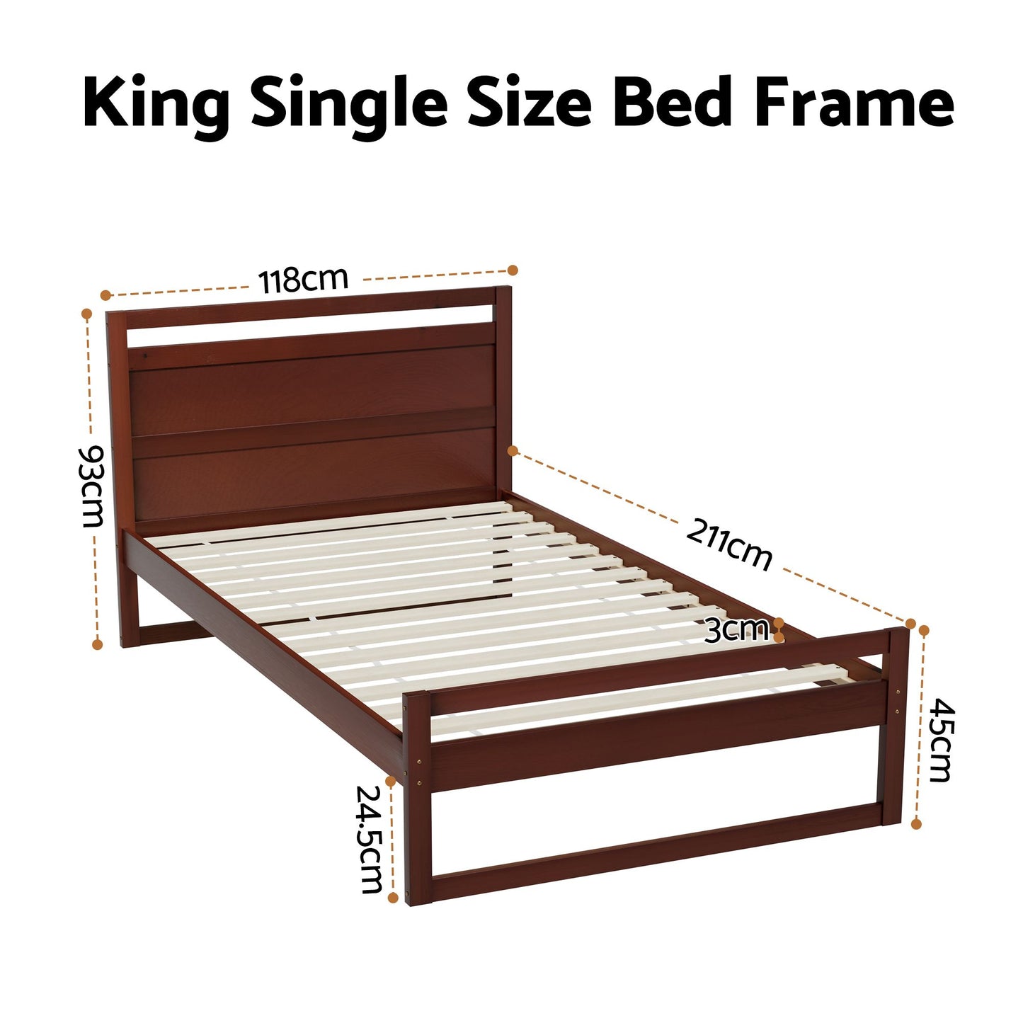 Bed Frame King Single Size Wooden - Walnut WITTON