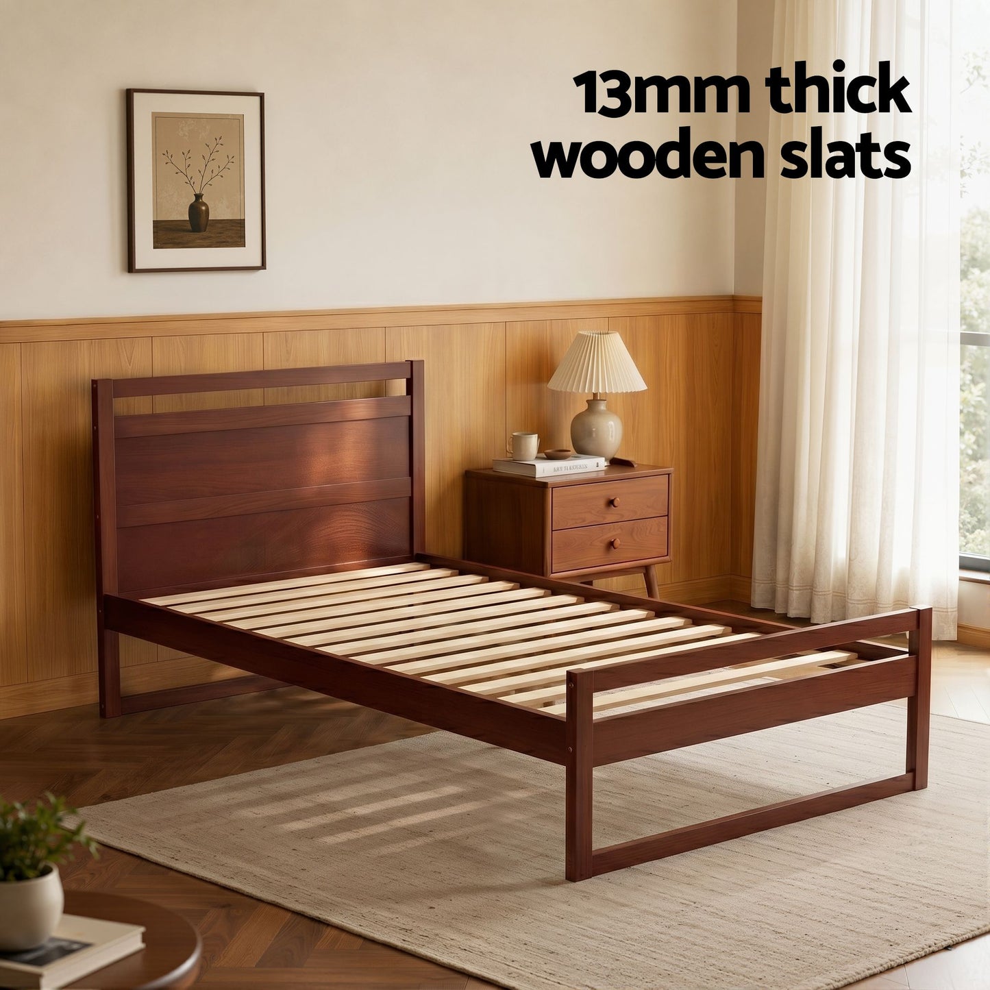 Bed Frame King Single Size Wooden - Walnut WITTON