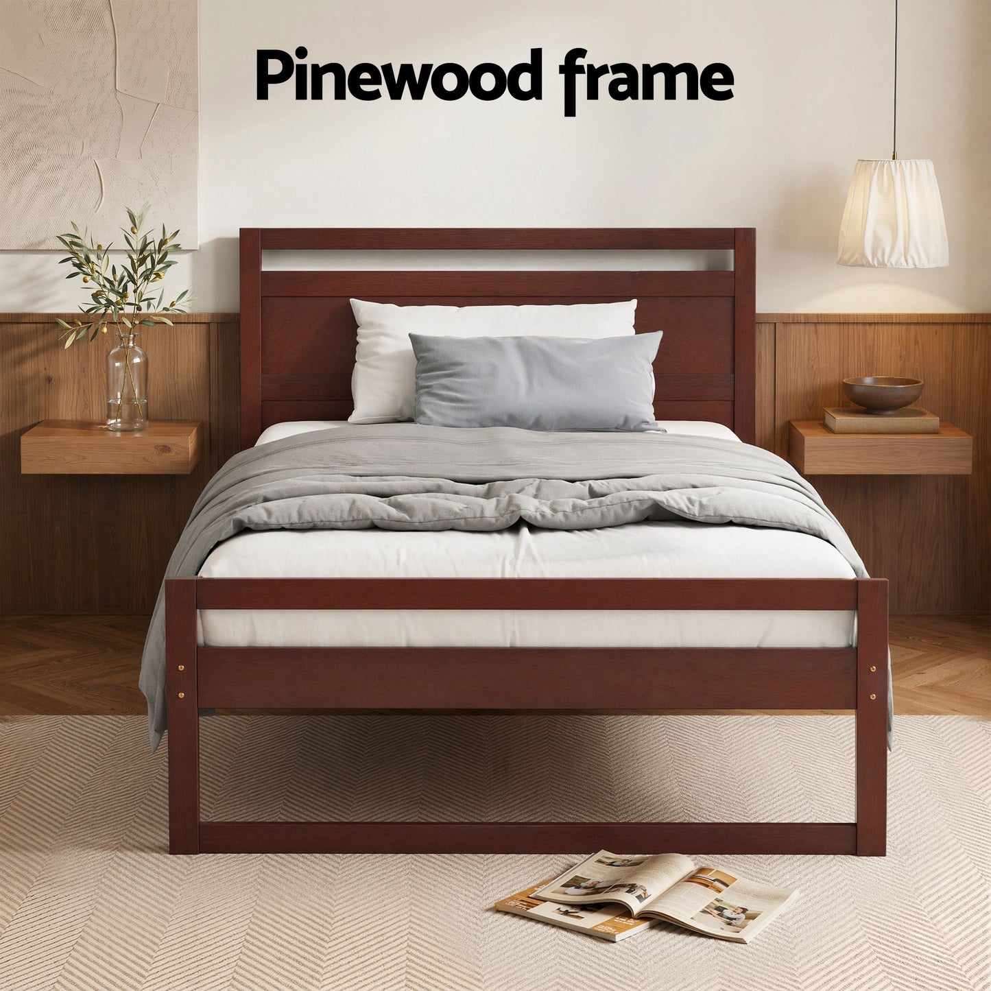 Bed Frame King Single Size Wooden - Walnut WITTON