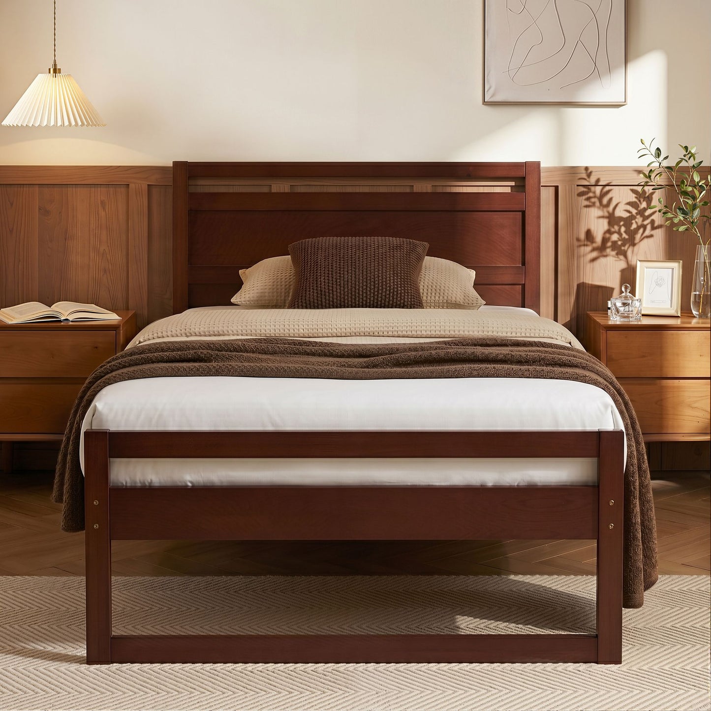 Bed Frame King Single Size Wooden - Walnut WITTON