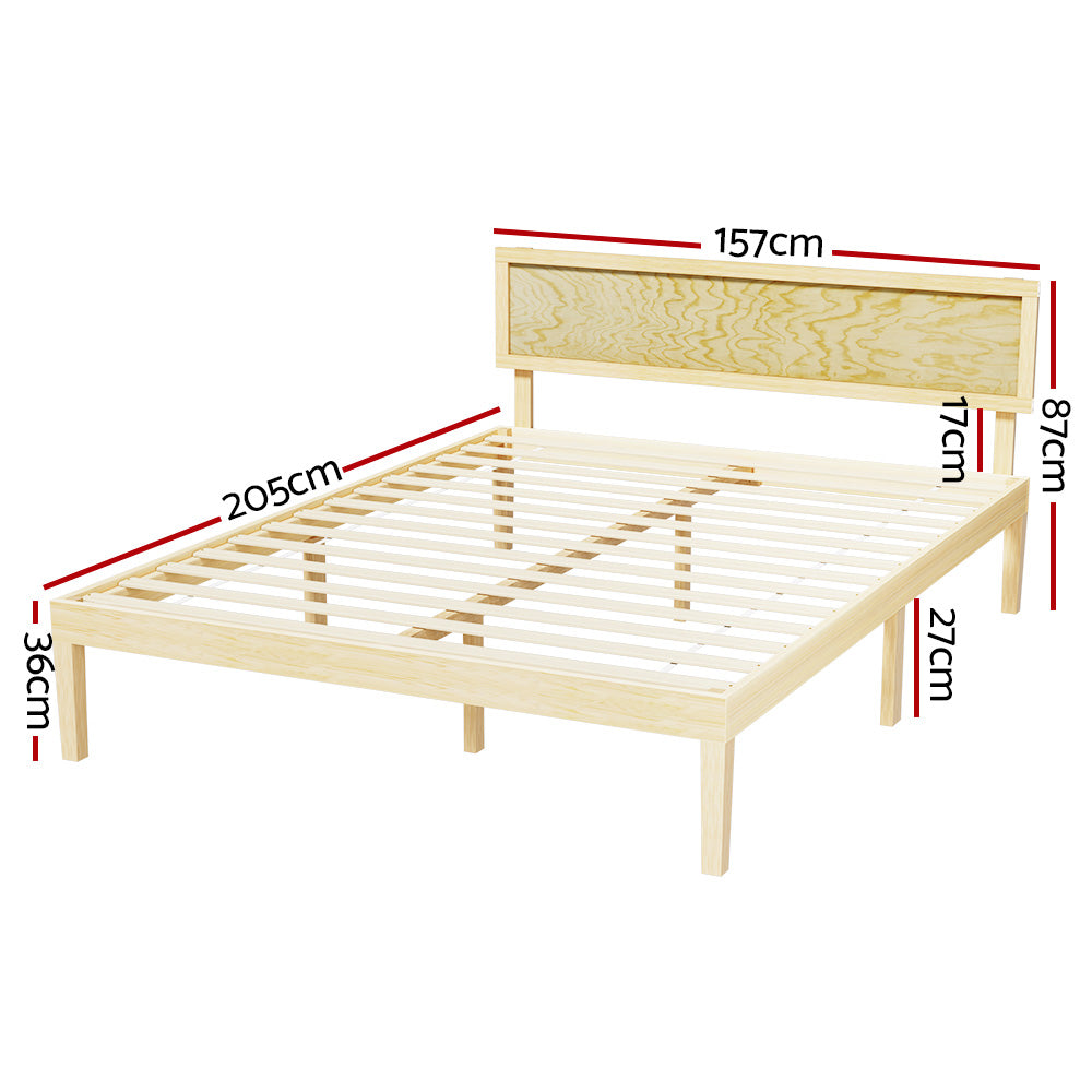 Bed Frame Queen Size Wooden Base Mattress Platform Timber Pine YUMI