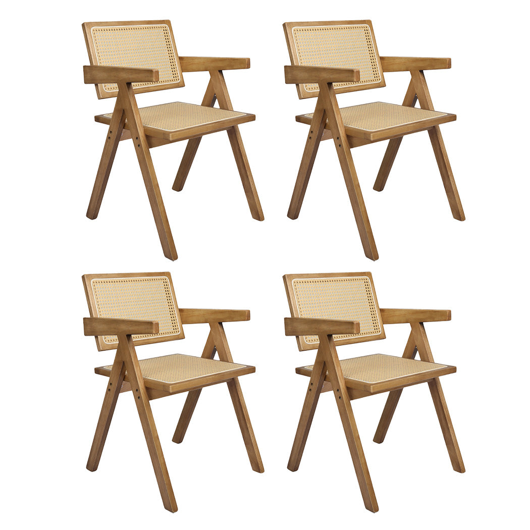 Levede 4x Dining Chair Solid Wood Rattan