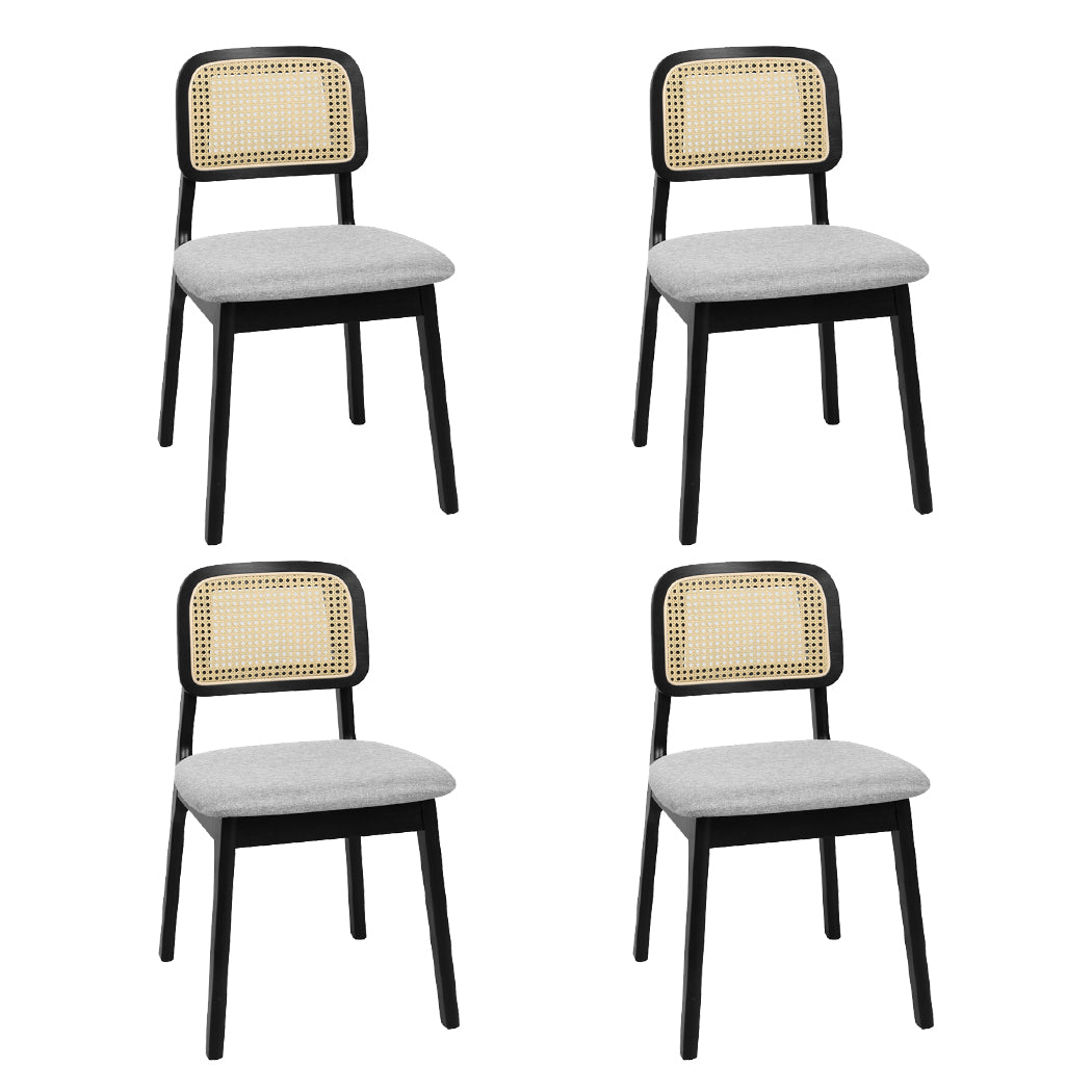Levede Dining Chair Wood Rattan Armless Black x4
