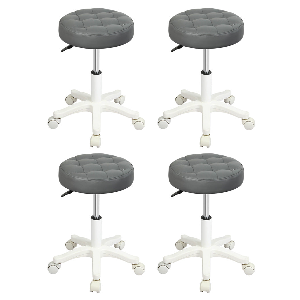 Levede 4x Rolling Bar Stool Swivel Salon SPA Chair Grey
