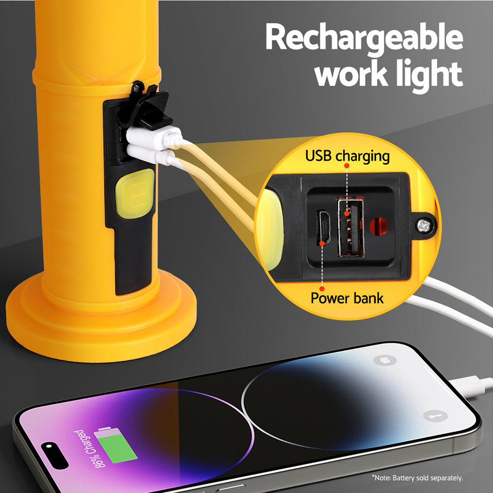 Work Light Rechargeable USB Cordless LED Lamp Hook Rotation Folding