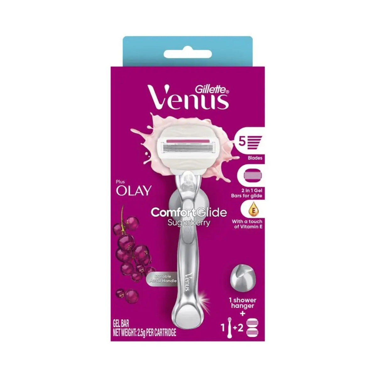Gillette Venus Comfort Glide Sugarberry Handle & 2 Cartridges