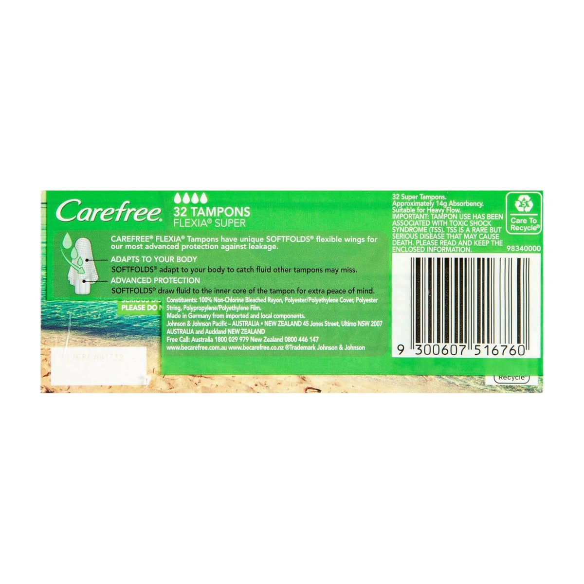 Carefree Flexia Super Tampons 32pk x2