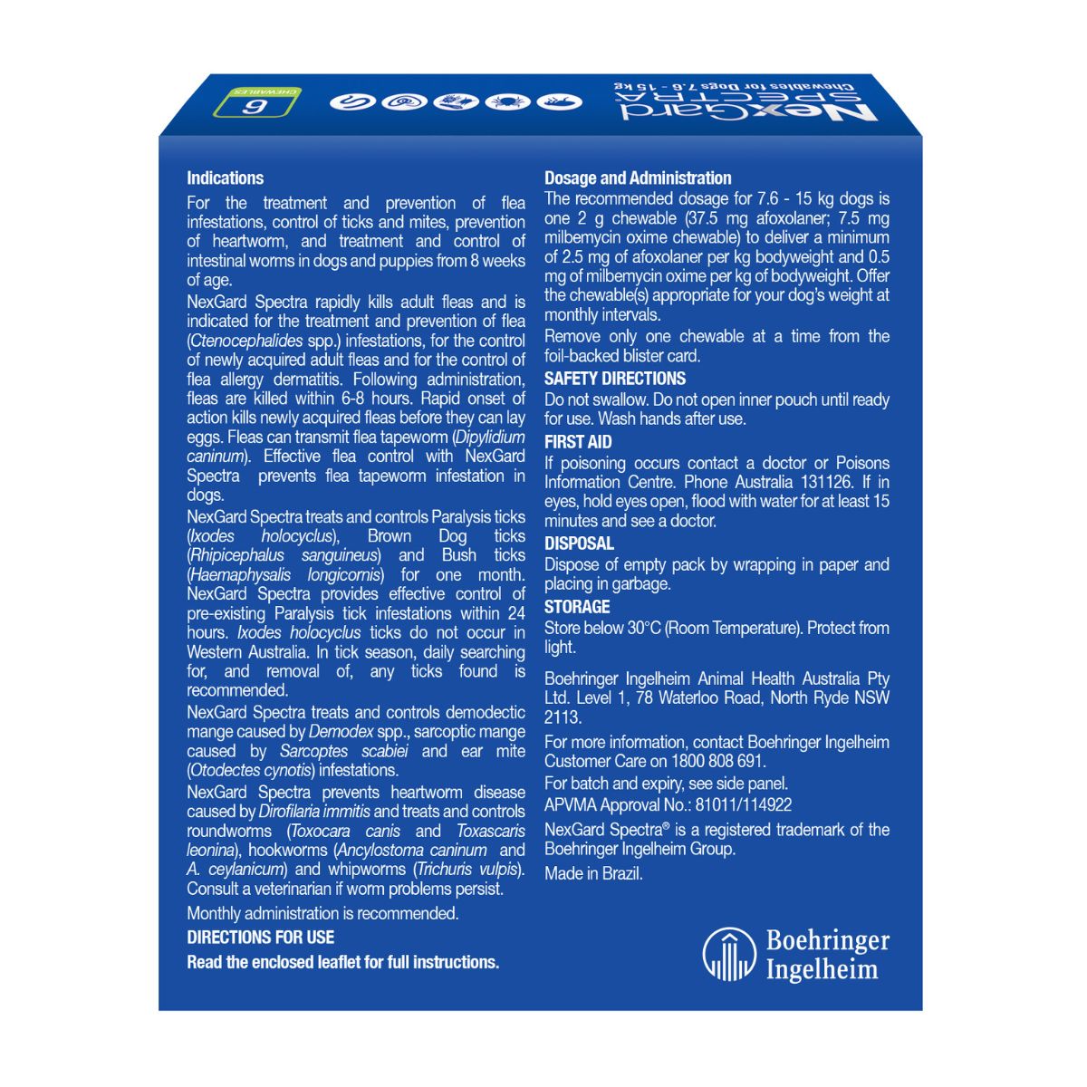 NexGard Spectra Dogs 7.6-15kg 6pk