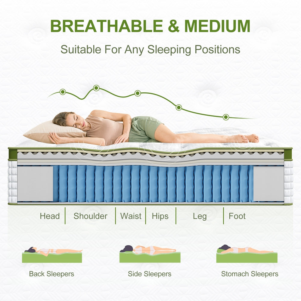 34cm King Latex Hybrid Mattress Medium Firm 5 Zone Pocket Spring Bed