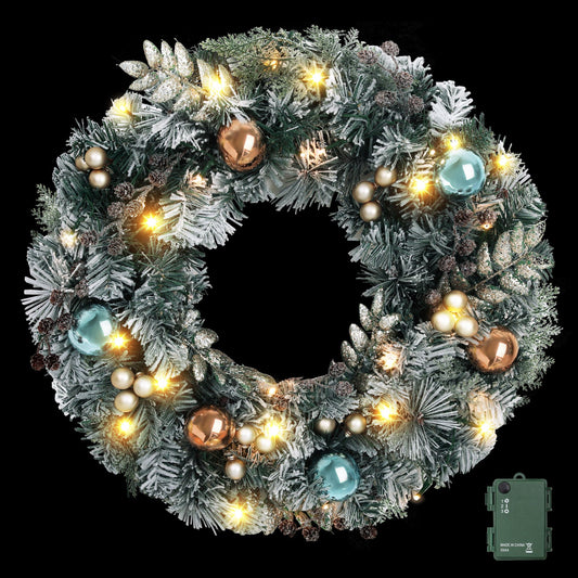 Christmas Wreath 60CM with LED Lights Snowy Garland for Xmas Decor