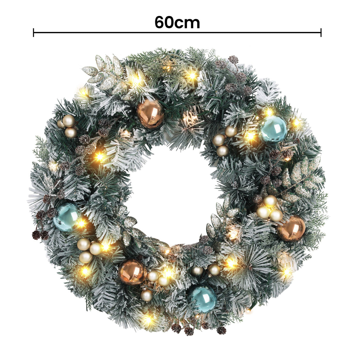 Christmas Wreath 60CM with LED Lights Snowy Garland for Xmas Decor