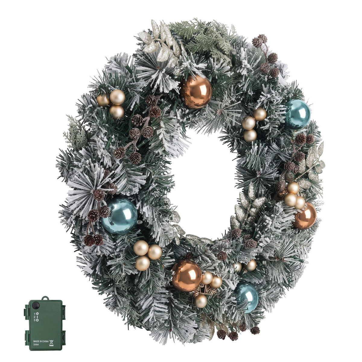 Christmas Wreath 60CM with LED Lights Snowy Garland for Xmas Decor