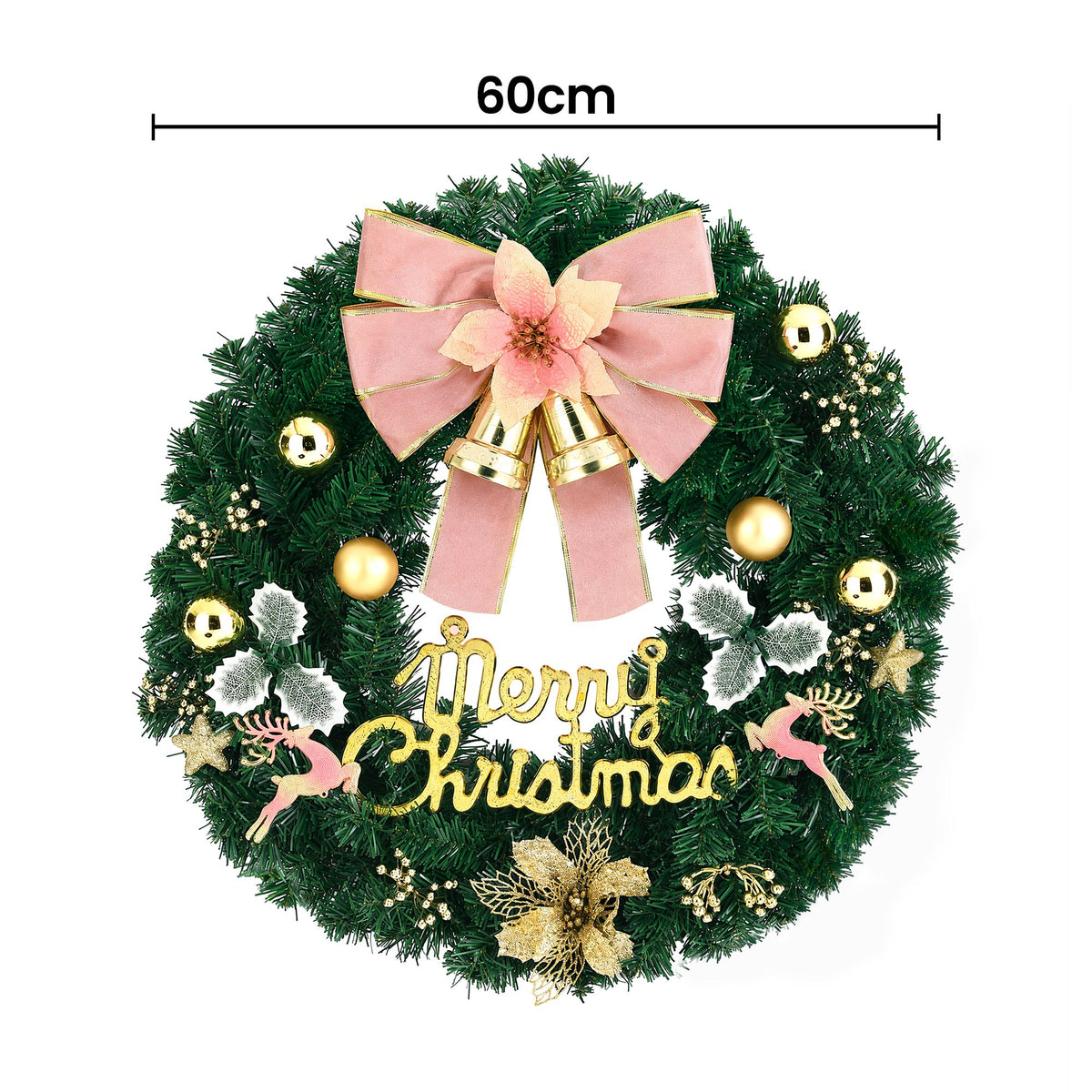Christmas Wreath 60CM Garland with Flowers and Baubles Party Decorations