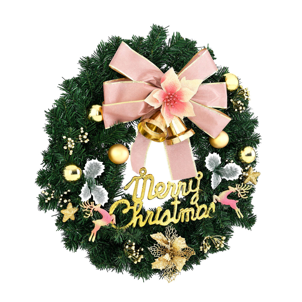 Christmas Wreath 60CM Garland with Flowers and Baubles Party Decorations