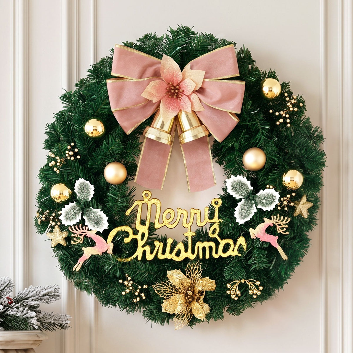 Christmas Wreath 60CM Garland with Flowers and Baubles Party Decorations