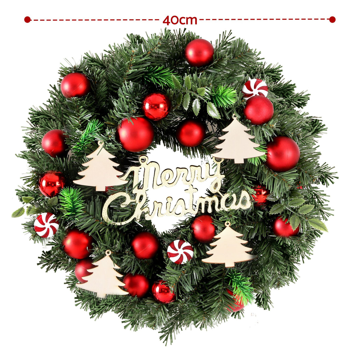 Christmas Wreath 40CM Xmas Garland with Baubles & Ornaments - Party Decor