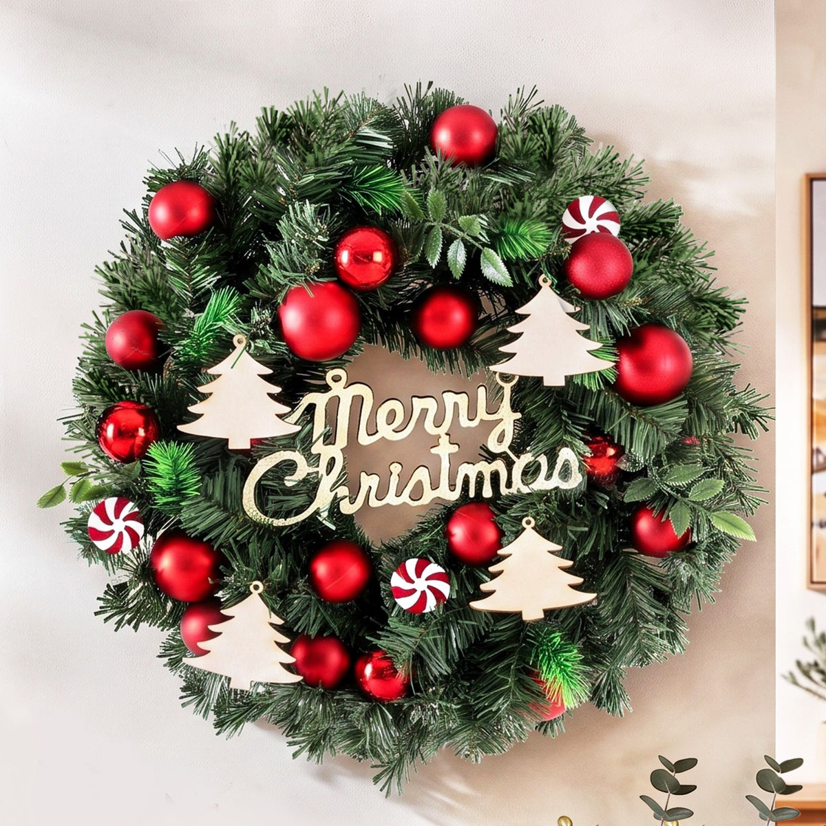 Christmas Wreath 40CM Xmas Garland with Baubles & Ornaments - Party Decor