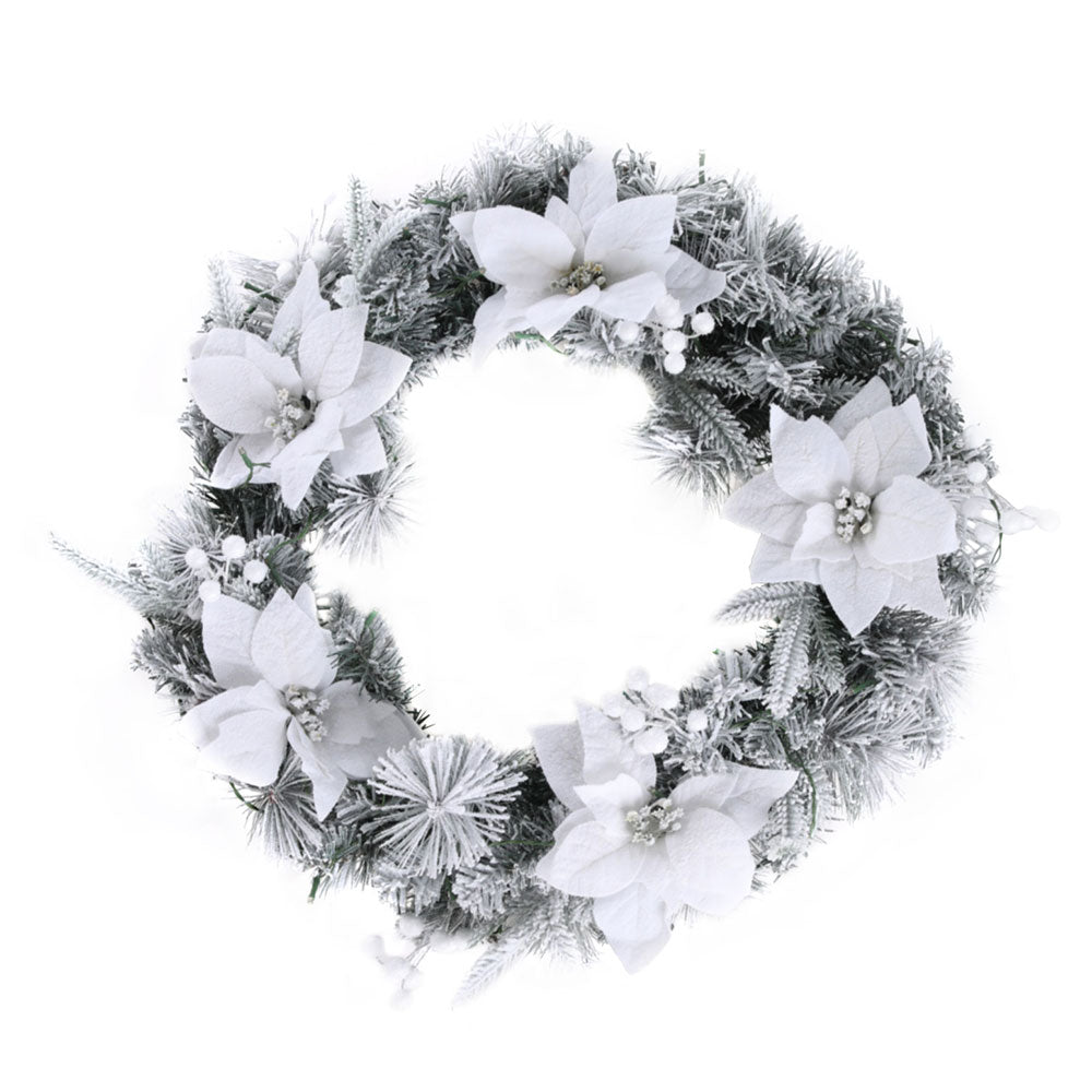 Christmas Wreath 60cm LED Lights Snowy Flowers Garland Party Decor