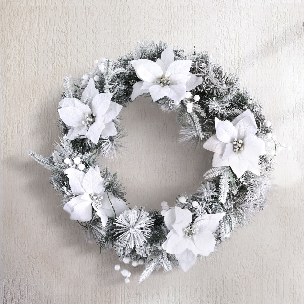 Christmas Wreath 60cm LED Lights Snowy Flowers Garland Party Decor