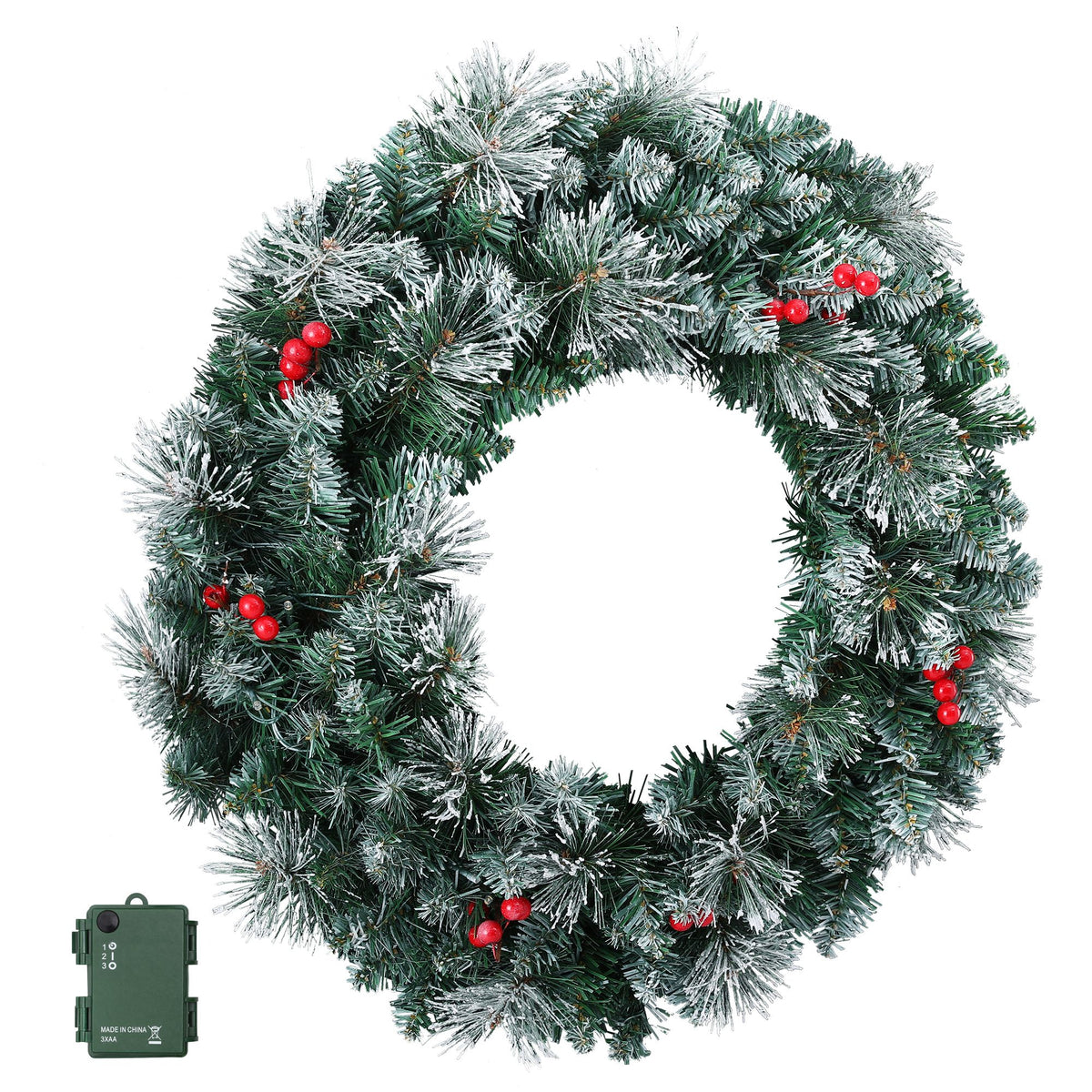 Christmas Wreath 60CM LED Lights Snowy Berries Garland - Party Decor