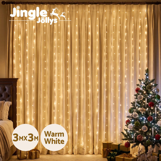 Jingle Jollys 3X3M Christmas Lights Curtain String Light 300 LED Warm White
