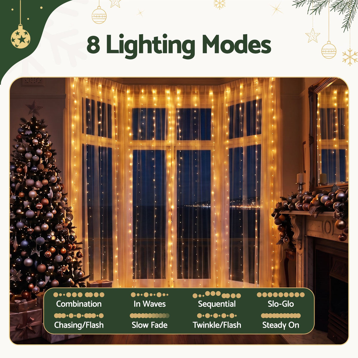Christmas Curtain Lights 6X3M 600LED Warm White
