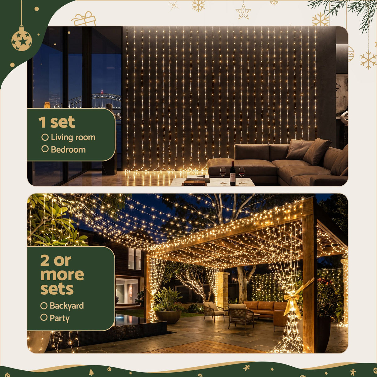 Christmas Curtain Lights 6X3M 600LED Warm White