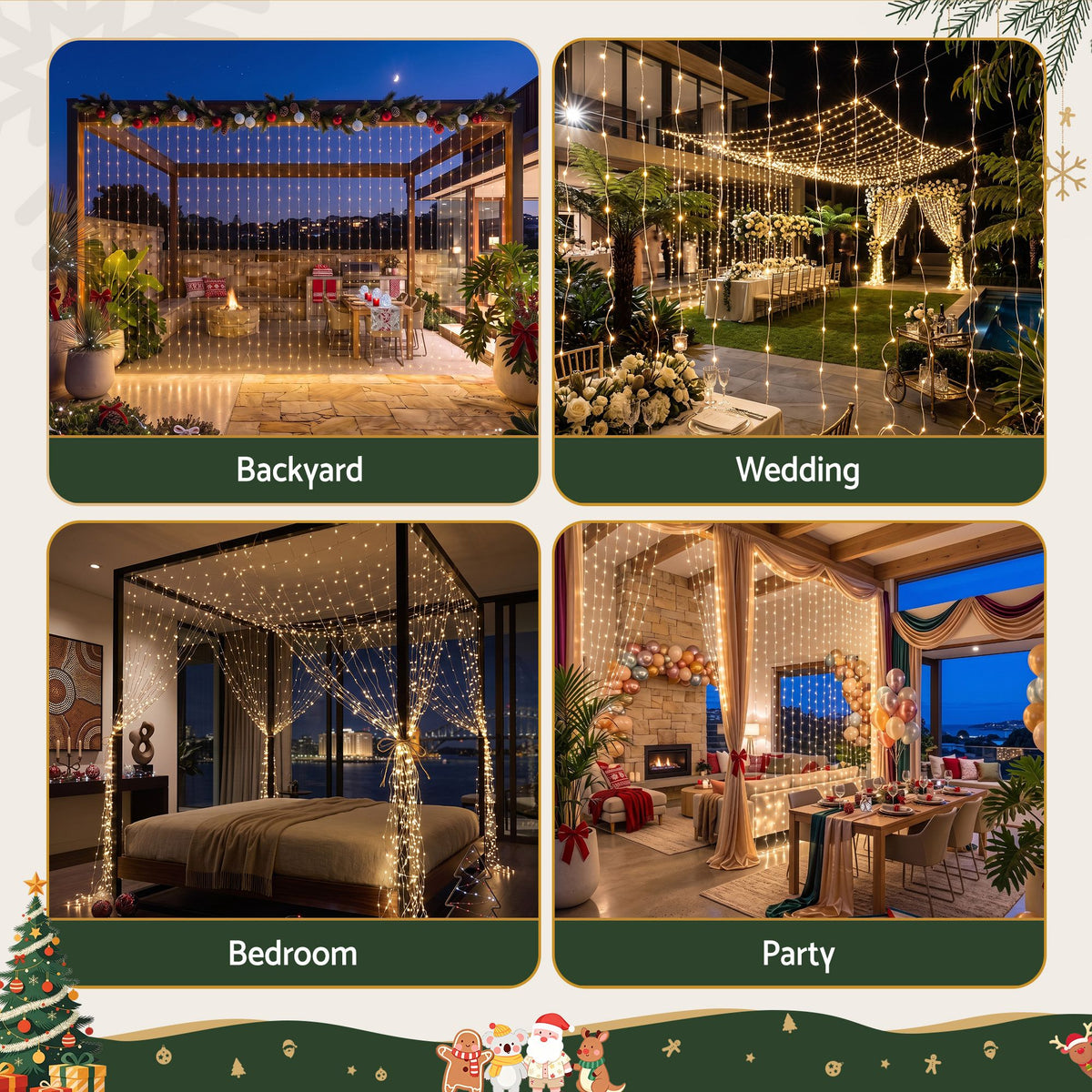 Christmas Curtain Lights 6X3M 600LED Warm White
