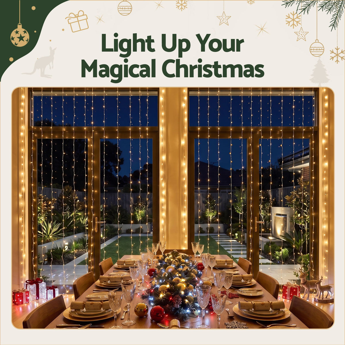 Christmas Curtain Lights 6X3M 600LED Warm White