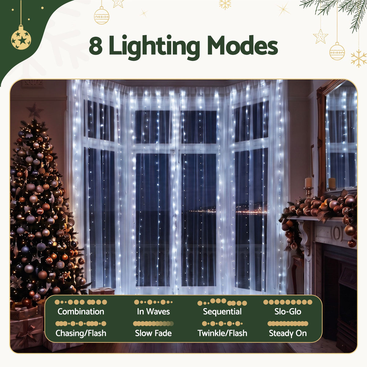 Christmas Curtain Fairy Lights 6x3M 600 LED - Party Wedding Cool White