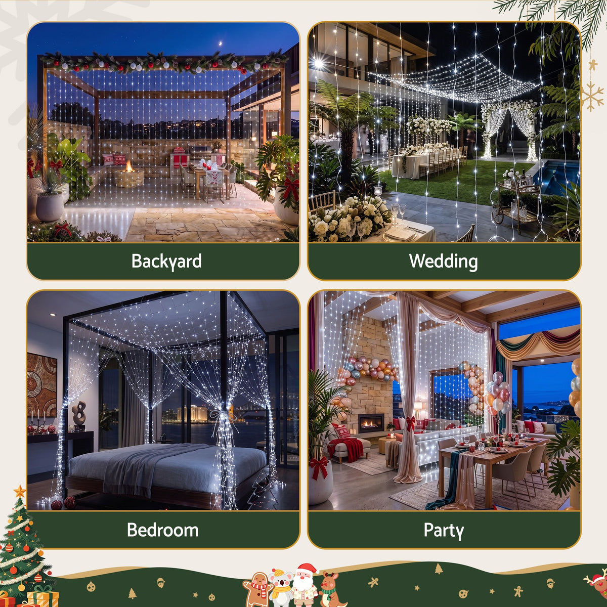 Christmas Curtain Fairy Lights 6x3M 600 LED - Party Wedding Cool White