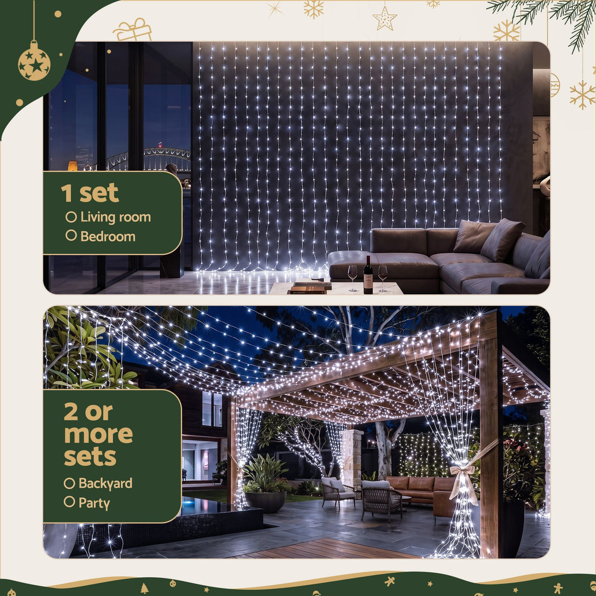 Christmas Curtain Fairy Lights 6x3M 600 LED - Party Wedding Cool White