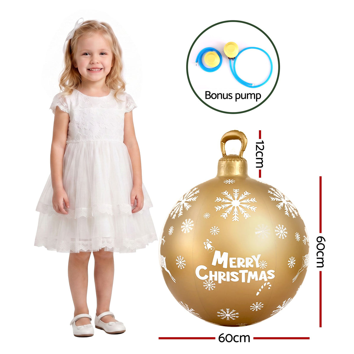 Christmas Inflatable Ball 60cm Decoration Giant Bauble - Gold