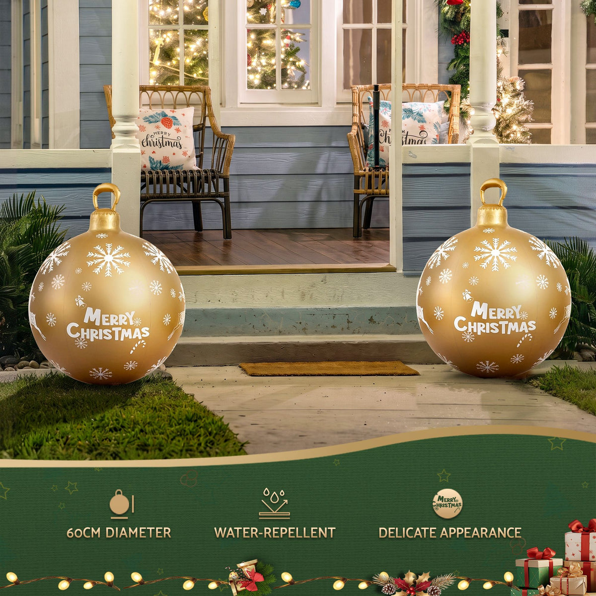Christmas Inflatable Ball 60cm Decoration Giant Bauble - Gold