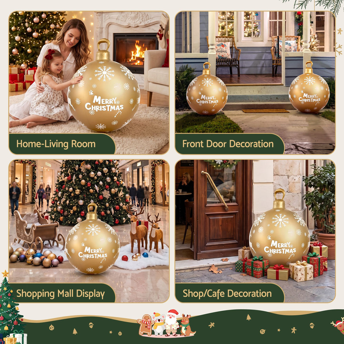 Christmas Inflatable Ball 60cm Decoration Giant Bauble - Gold