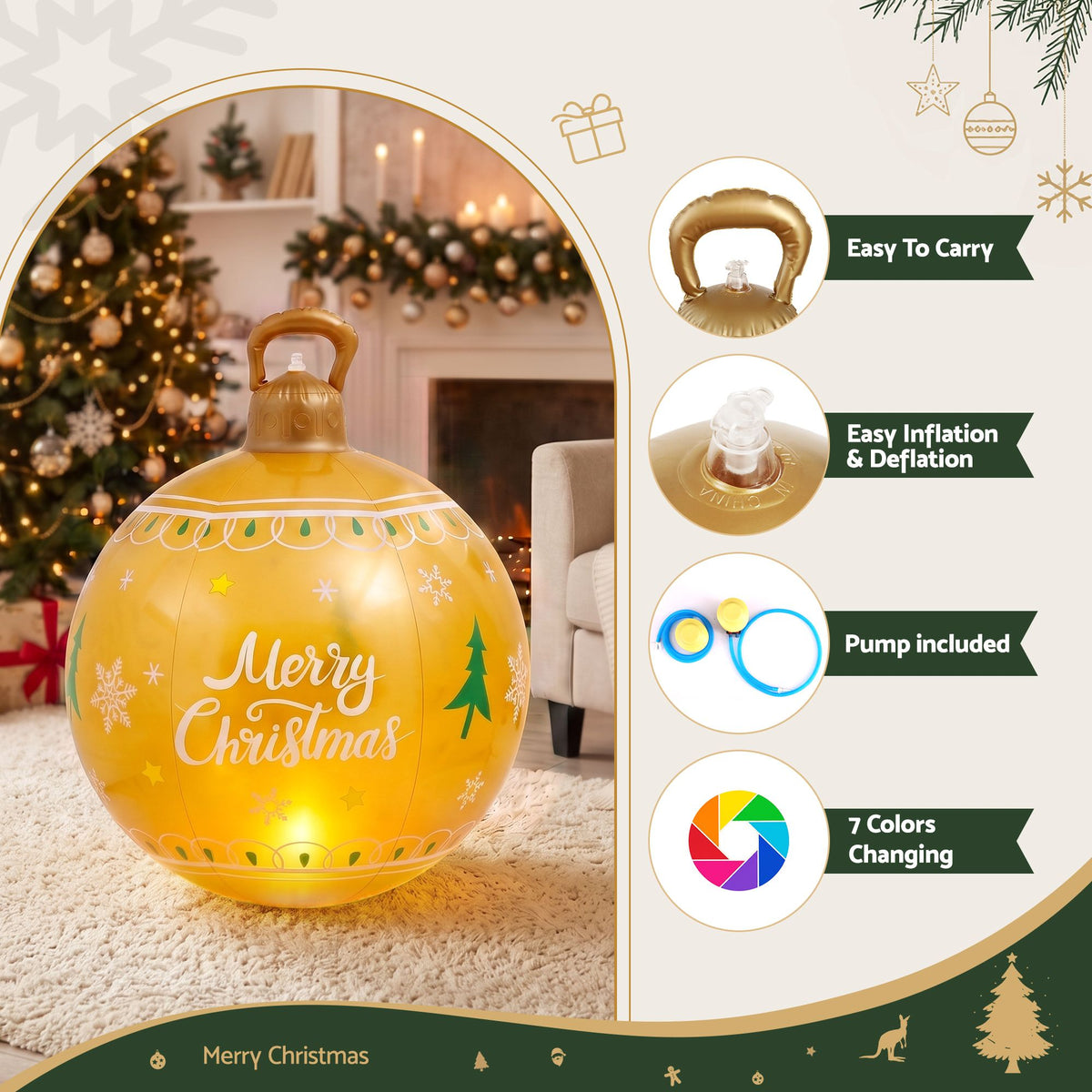 Christmas Inflatable Ball 60CM LED Illuminated Xmas Decoration