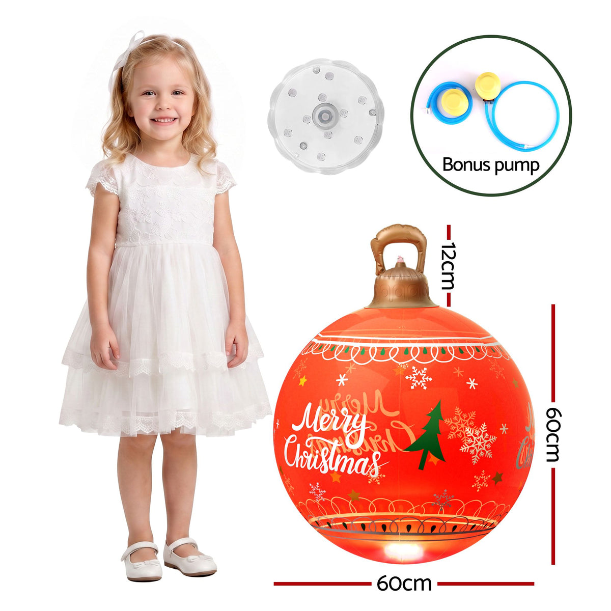 Christmas Inflatable Ball 60cm LED Illuminated Xmas Decoration - Red