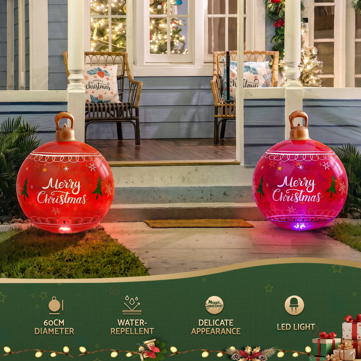 Christmas Inflatable Ball 60cm LED Illuminated Xmas Decoration - Red