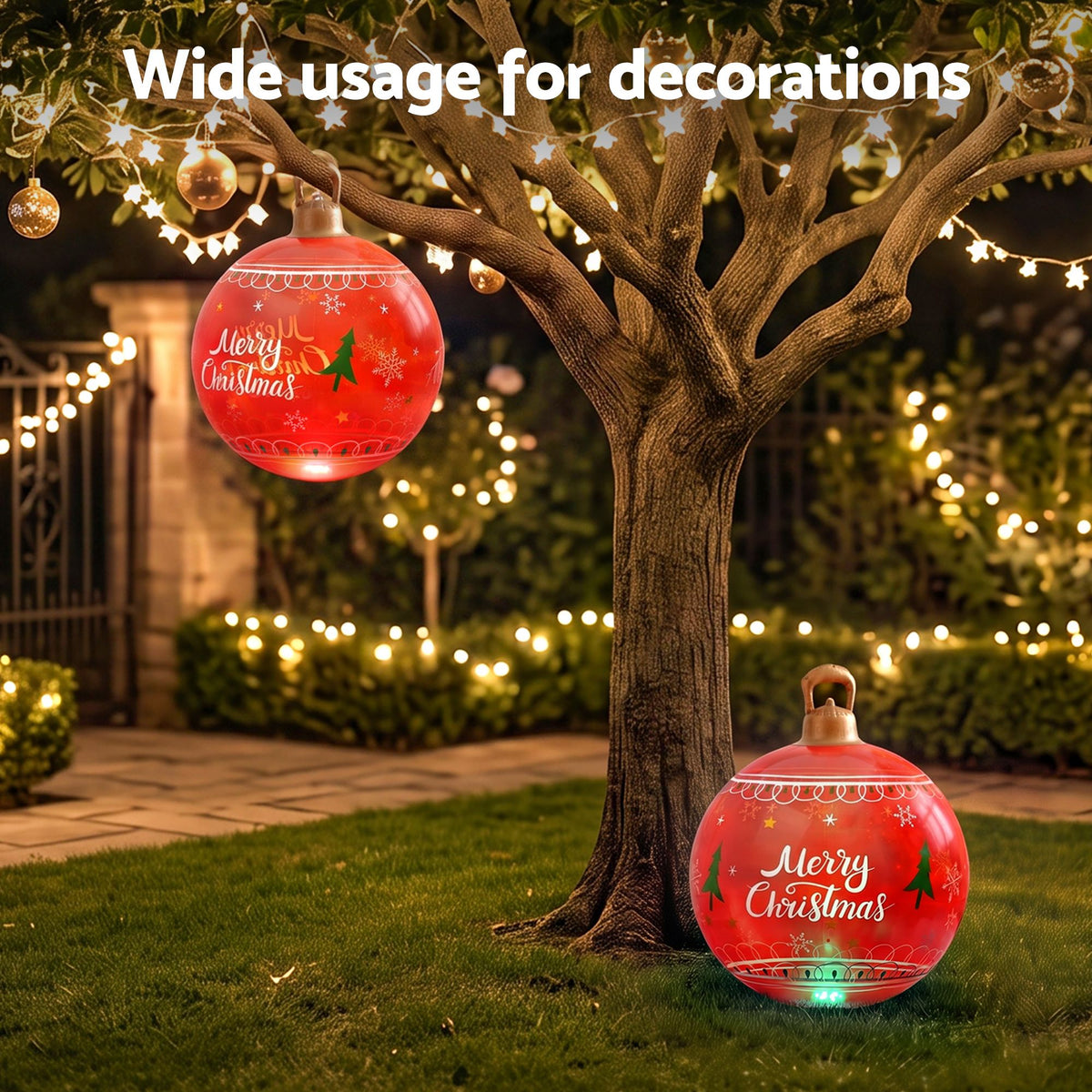 Christmas Inflatable Ball 60cm LED Illuminated Xmas Decoration - Red
