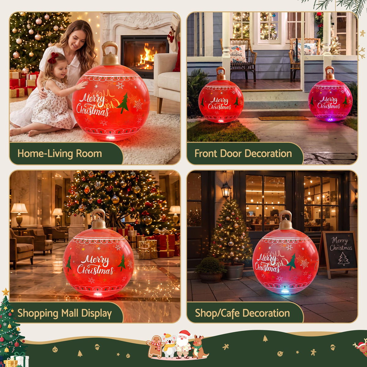Christmas Inflatable Ball 60cm LED Illuminated Xmas Decoration - Red