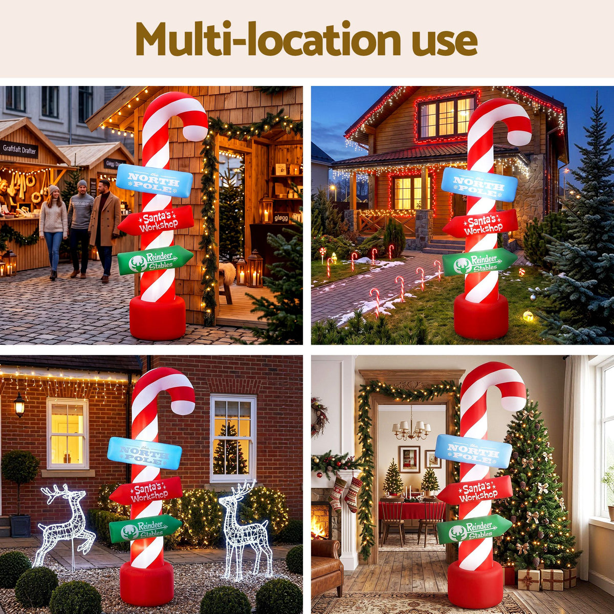 Christmas Inflatable Santa Guide Candy Pole 2.4M - Xmas Decor LED