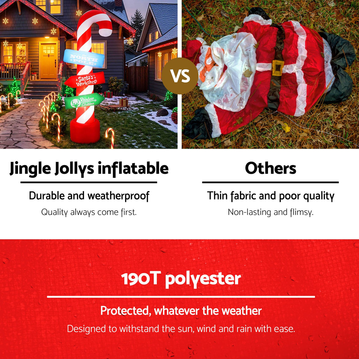 Christmas Inflatable Santa Guide Candy Pole 2.4M - Xmas Decor LED