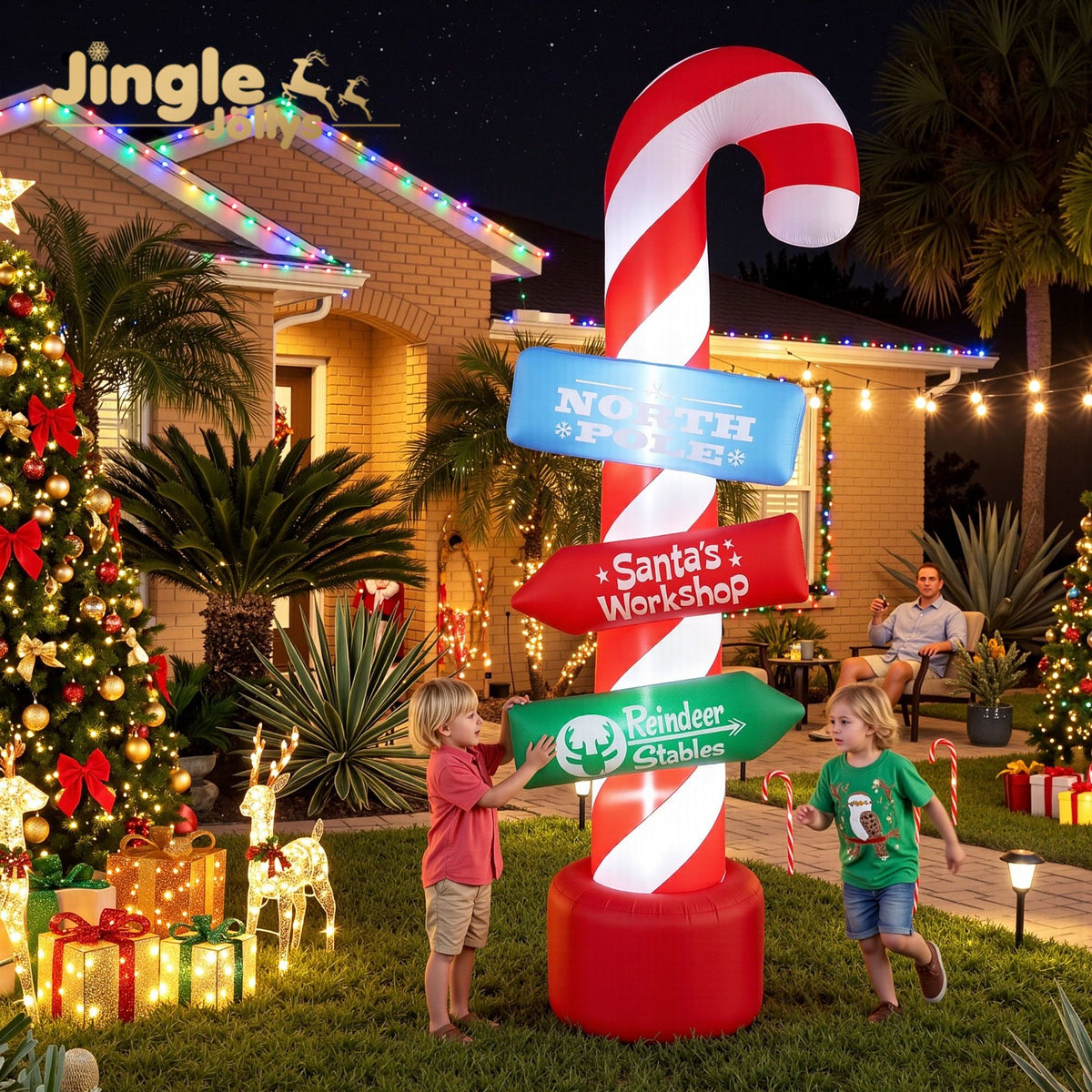 Christmas Inflatable Santa Guide Candy Pole 2.4M - Xmas Decor LED