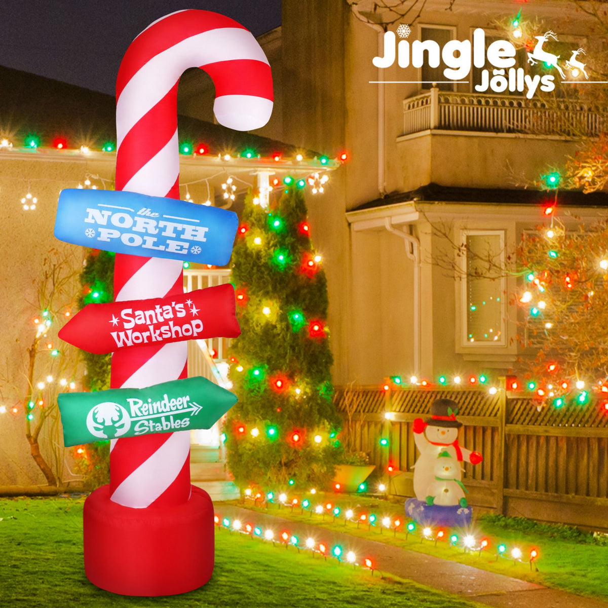 Christmas Inflatable Santa Guide Candy Pole 2.4M - Xmas Decor LED