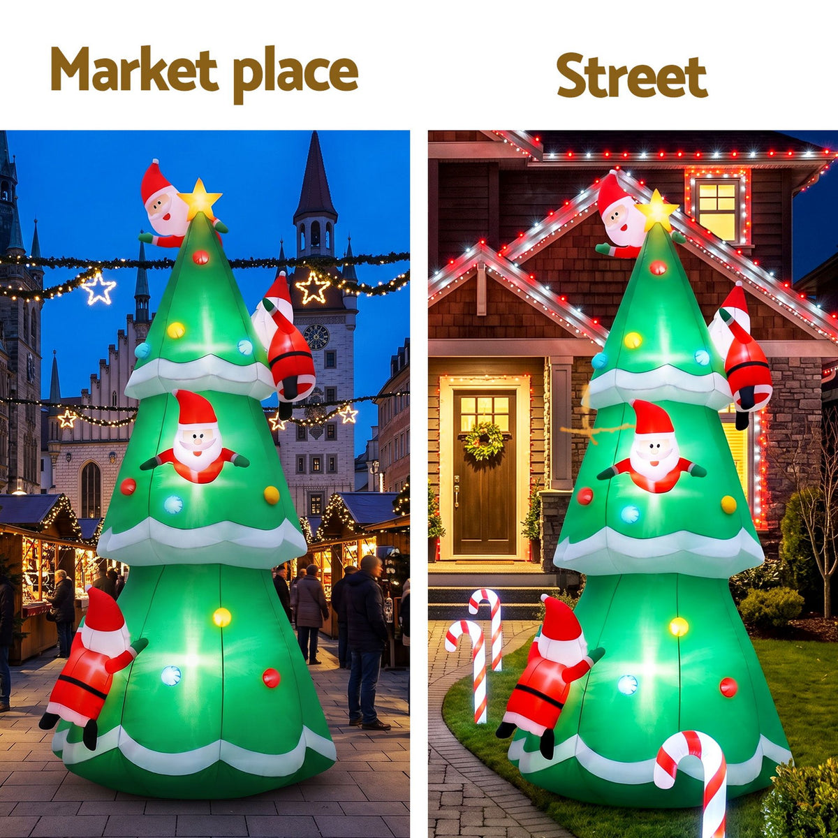 Christmas Inflatable Santa on Christmas Tree 5M Xmas Decor LED